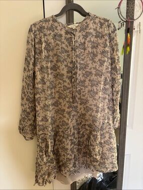 Lucky Brand Cream Long-Sleeve lightweight Floral print Tunic dress